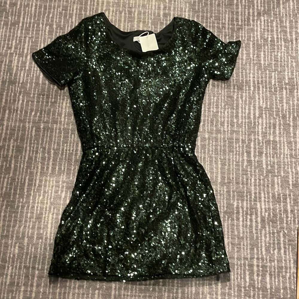 Green sequin party mini dress